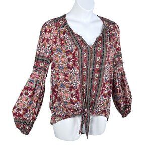 GiGio Womens M Boho Floral Blouse Smocked Cuff Balloon Sleeves Hippie Artsy Top